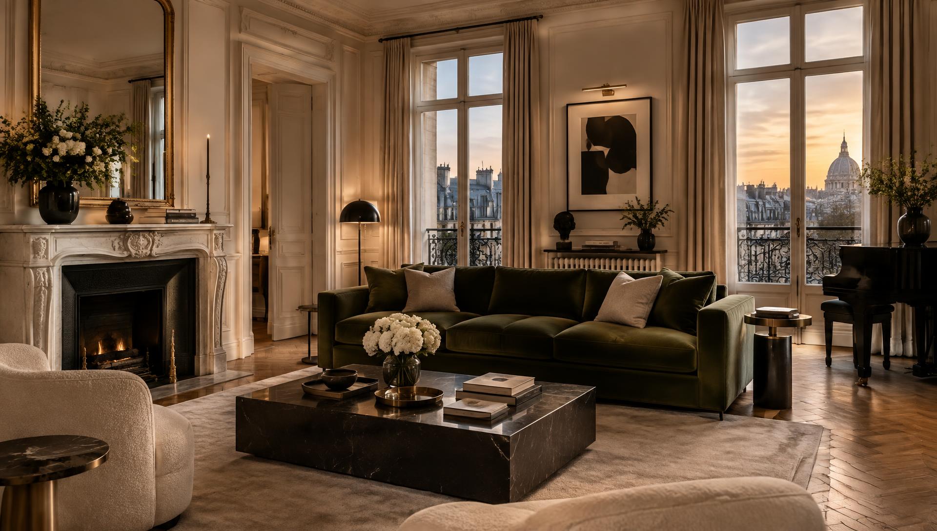Salon d’un appartement haut de gamme géré en location courte durée